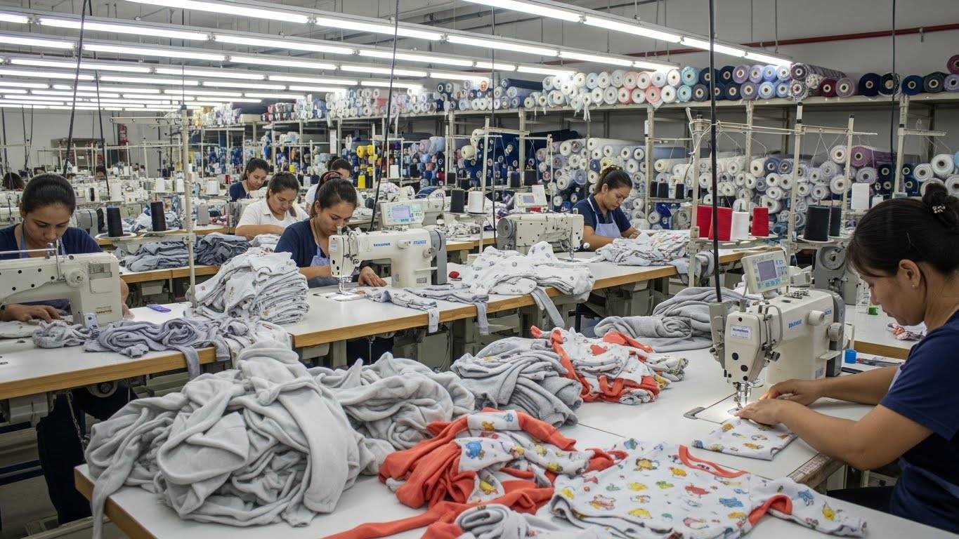 Швейное производство из смесовых тканей для детской одежды