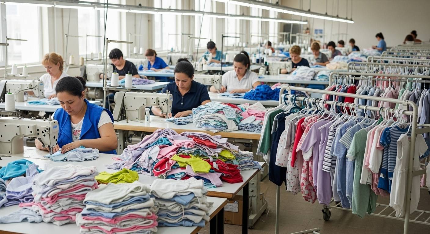 Процесс пошива детской одежды