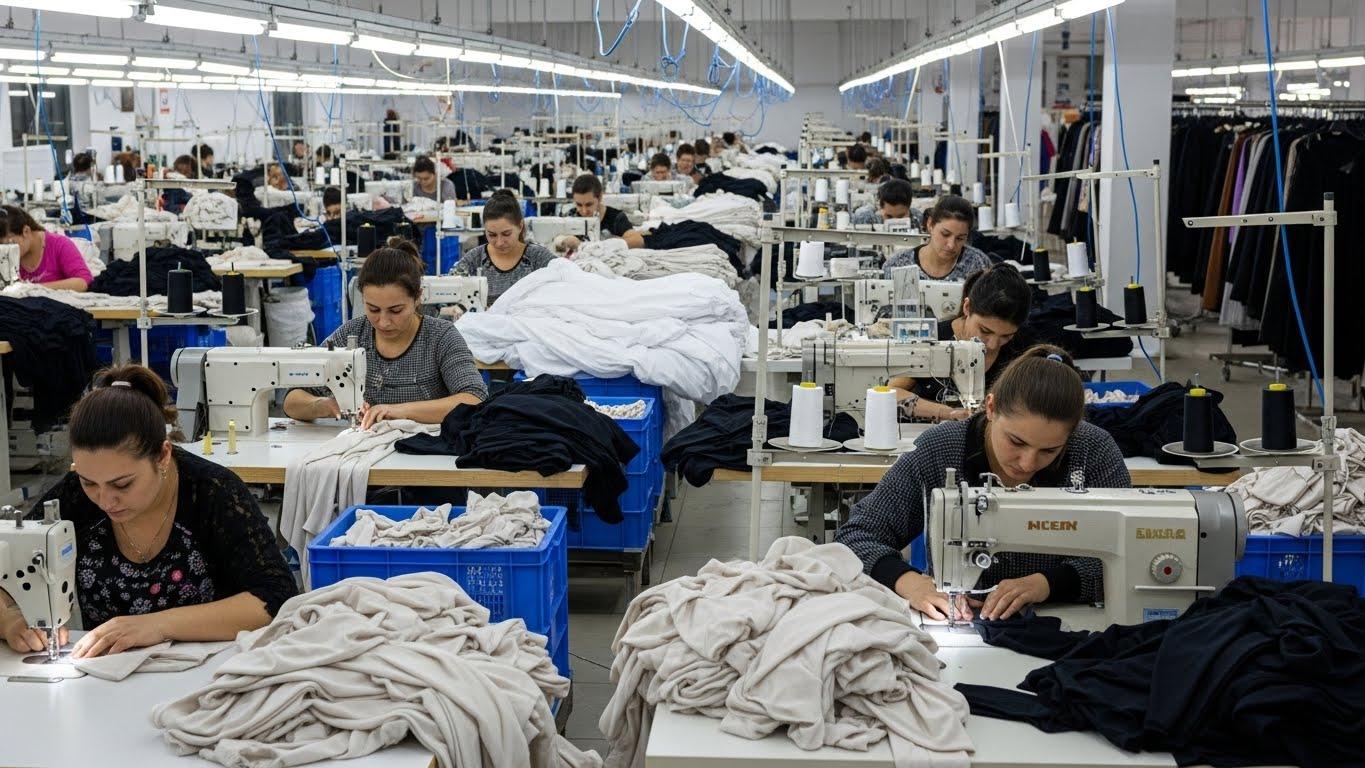 Процесс массового производства одежды Массовое производство одежды на фабрике